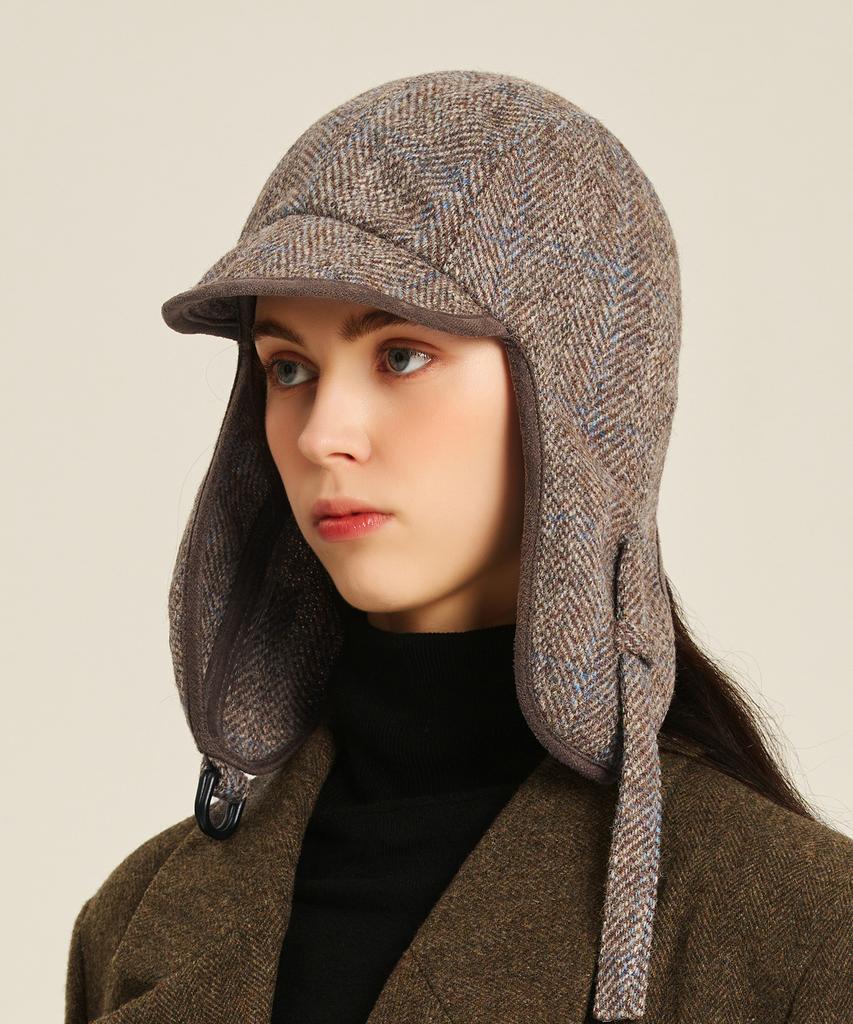 Хуайтеусаенджу Фиолетовая метка Твидовая шапка-ушанка Harris Tweed Bexley Brown