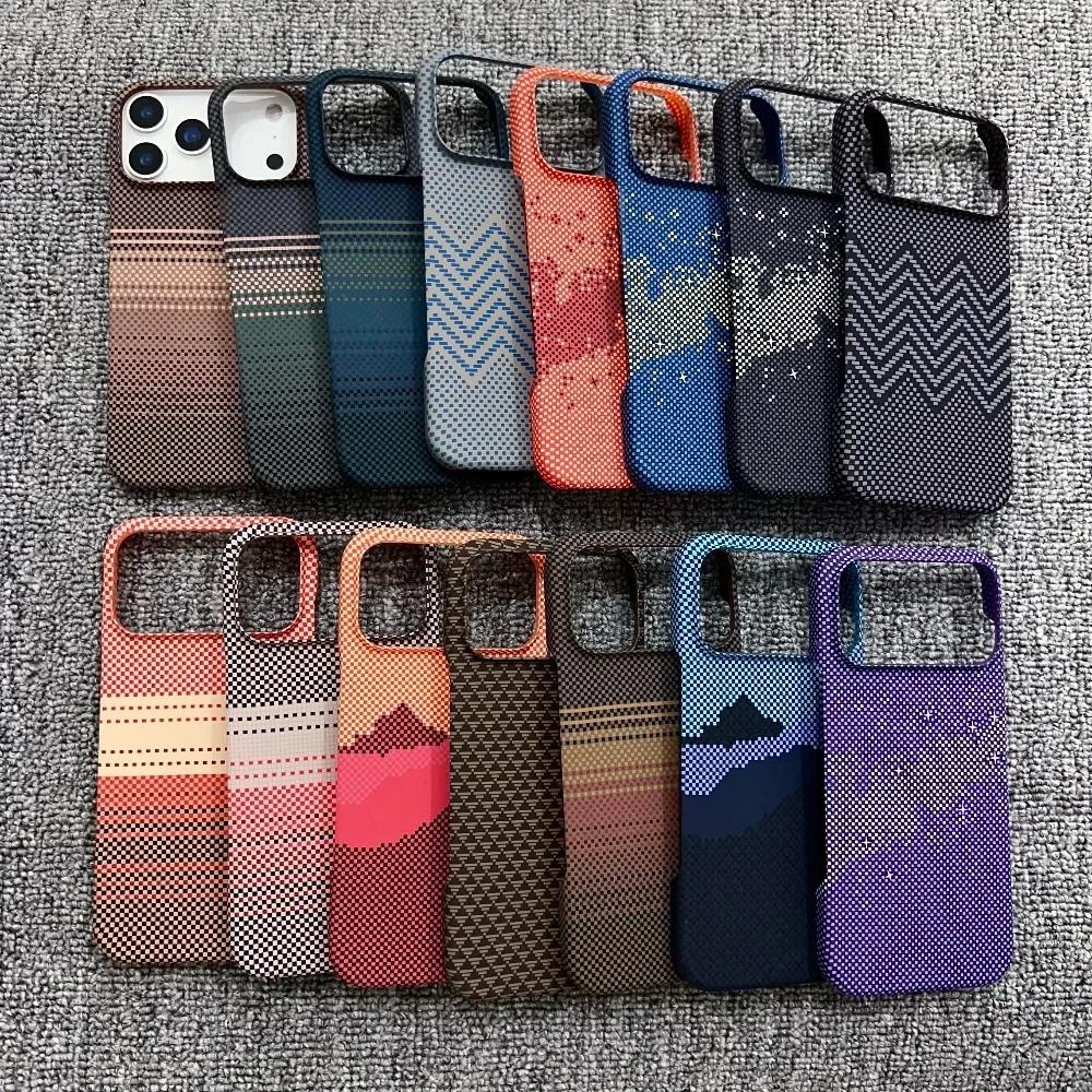 Премиальный чехол для телефона с рисунком под карбон для iPhone 17 16 15 14 13 12 Pro Max Для MagSafe Магнитная зарядка Тонкий Жесткий PC Чехол