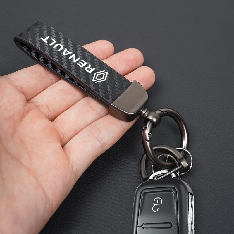 For Renault 2026 New Hub Caps 1Pcs Carbon Fiber Leather Car Keychain Key Ring Chain For Renault Clio Kadjar Koleos Megane Espace