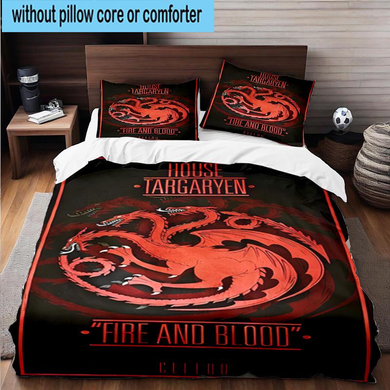 3PCS Thrones Dragon Fire And Blood 3pcs Bedding,Including 3PCS Duvet Cover And 2pcs Pillowcases Perfect for Christmas,Ideal for Bedroom, Dormitory