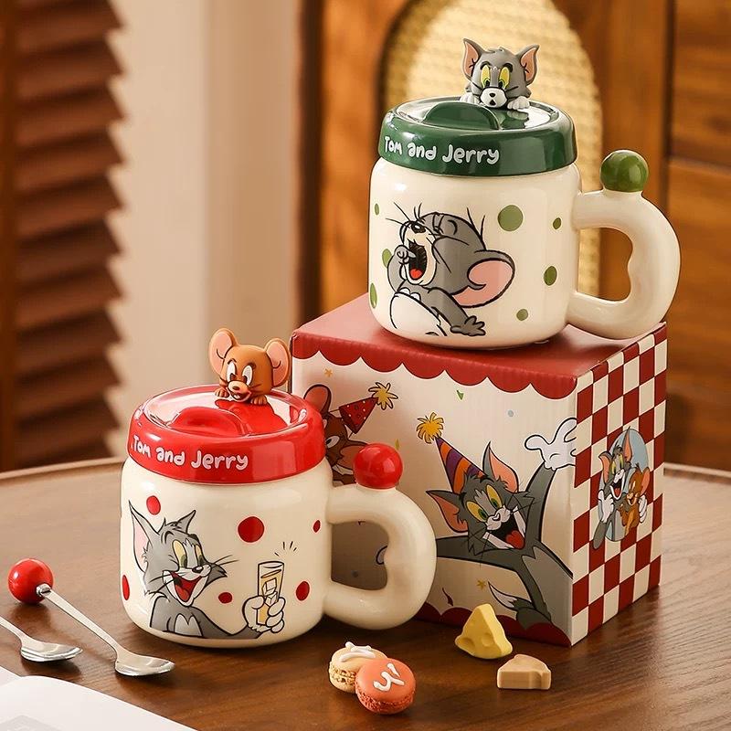 Керамическая кружка Кот Мышь с крышкой, высокая ценность, для пары, питьевая, для кофе, завтрака, молока, сувенир