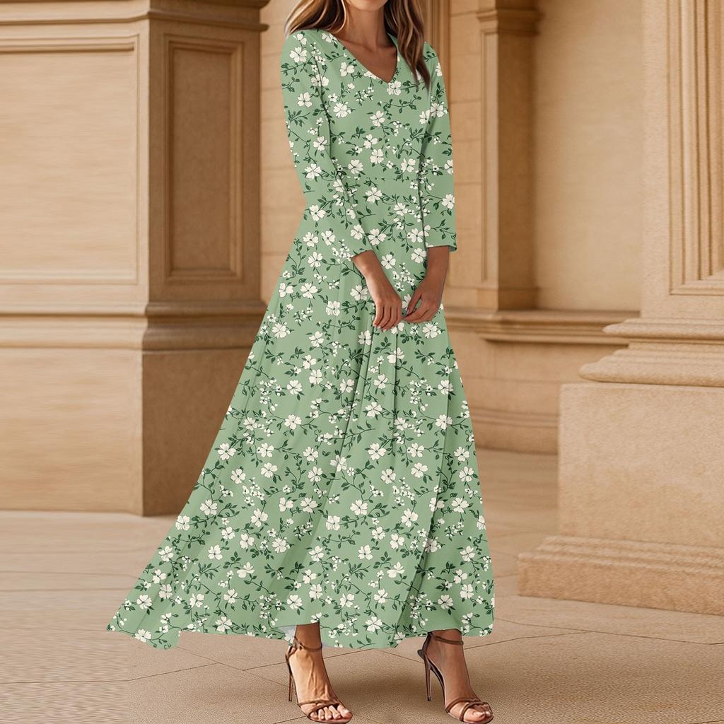 Dresses For Womens Vintage Flower Tunic Waisted Midi Dress Summer Casual 3/4 Sleeve Dress