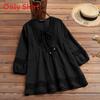 Cotton Linen Patchwork T Shirt With Lace Detailing For Women Office Casual