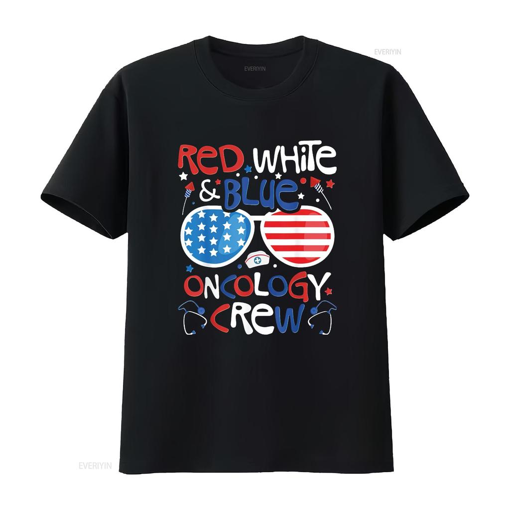 4th of July Red White Blue Oncology Crew Patriotic Nurse Mens T Shirt Black XL vintage Washed Stretched Versatile Soft Casual