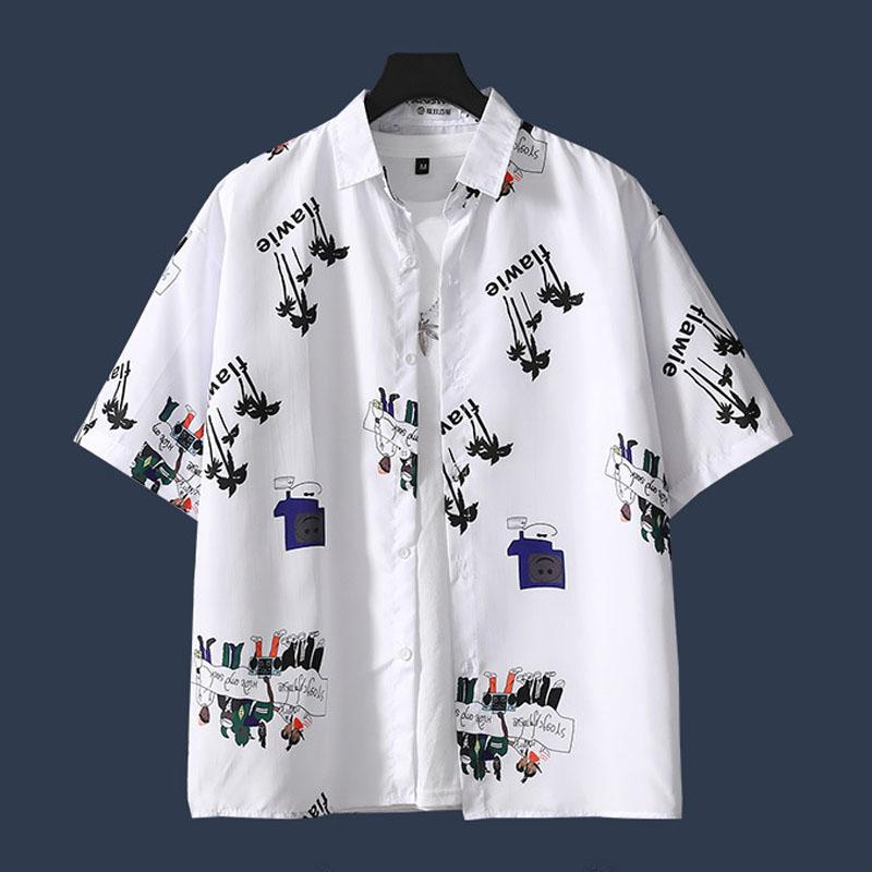 Пляжные футболки Гавайская рубашка Футболки с коротким рукавом Большие размеры Верхняя рубашка Повседневные принты Нижнее белье Кардиган на пуговицах Мужская одежда Лето