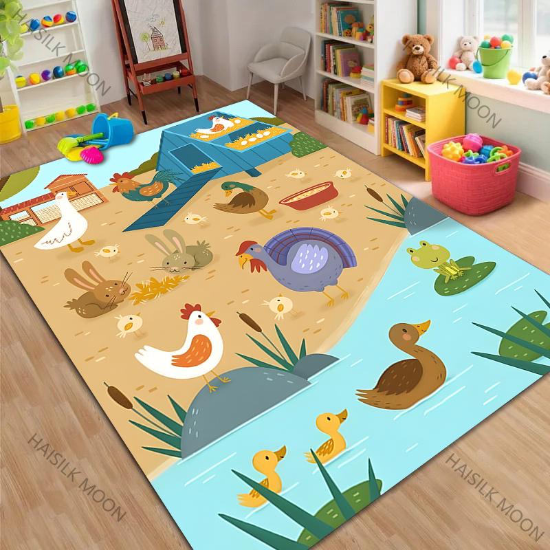 1PC Interesting Farm Cartoon Carpet for Living Room Bedroom Sofa Home Decor Non-slip Floor Mat Children's Activity Area Rugs