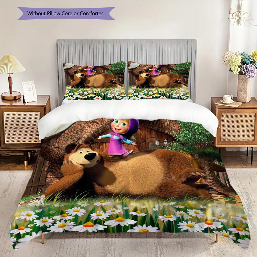 Russian comedy animation Masha and the Bear Comfortable Duvet Cover and Pillowcases (1 duvet cover + 2 pillowcases, duvet insert not included) T5