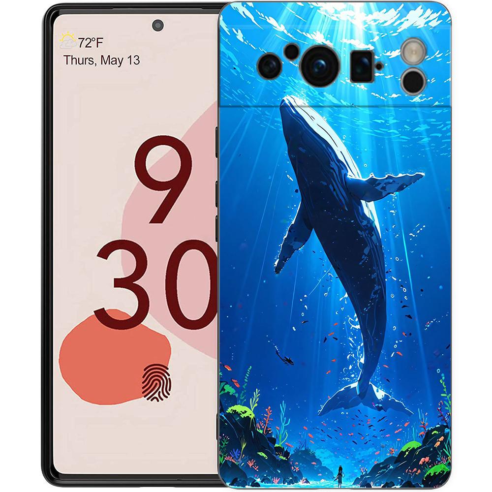Роскошный ТПУ чехол для телефона Google Pixel 9 8 8A 7 7A 6 Pro XL 6A 5G Океан Кит Акула Плавают Черный Мягкий Задний Чехол