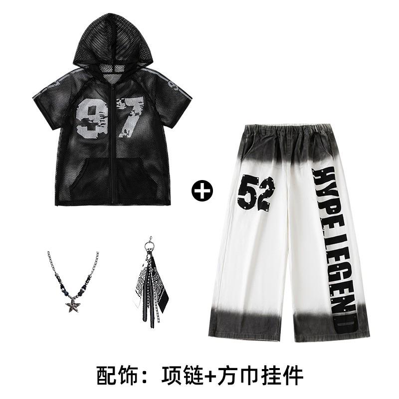 Kids Hip Hop Dance Outfit Set Boys Girls Streetwear Performance Costume With Accessories