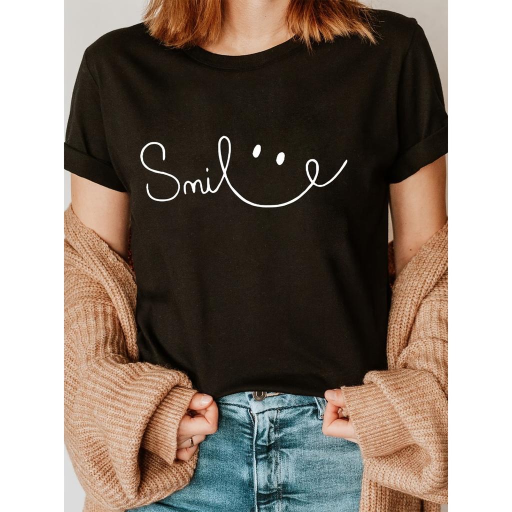 Футболка Y-Smile с принтом букв, с коротким рукавом, с круглым вырезом, повседневный топ, подходит для лета и весны, женская одежда
