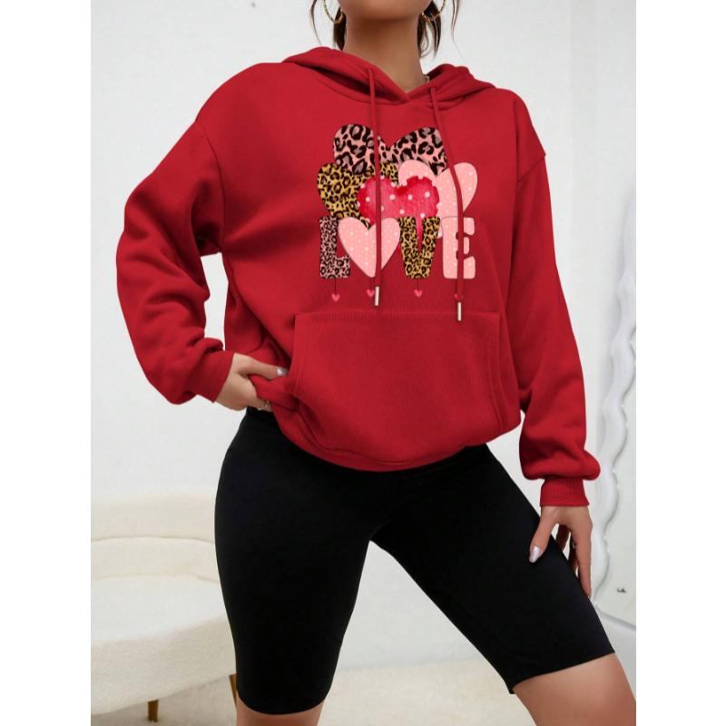 Леопардовый принт Любовь Креативное сочетание Дизайн Женская уличная одежда Индивидуальность Флисовая толстовка с капюшоном Креативность Модная одежда Новый пуловер