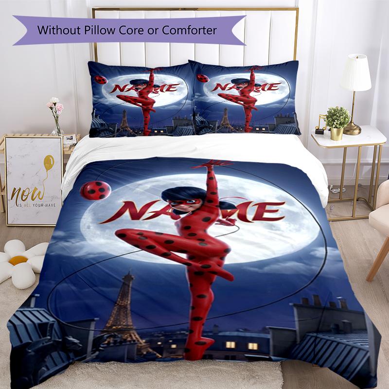 3pcs Custom Name Ladybug Bedding Set Duvet Cover Closure Includes 1 Duvet Cover & 2 Pillowcases, Soft and Comfortable for All Seasons.