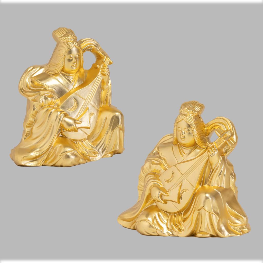 Seven Lucky Gods of Good Fortune: Benzaiten (Gold Plated/24K) Sculptor: Makita Shuuun Original Model - Buddhist Statue, Ornament, Takaoka Bronze Ware