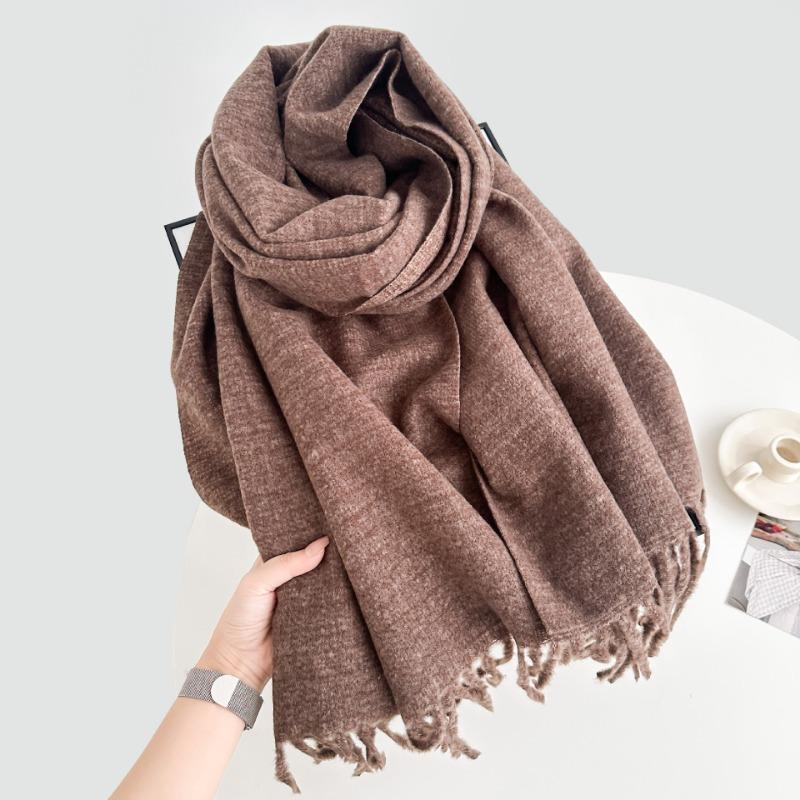 New Solid Color Scarf Couple Winter Shawl Dual-purpose Warm Long Thickened Fringed Scarf