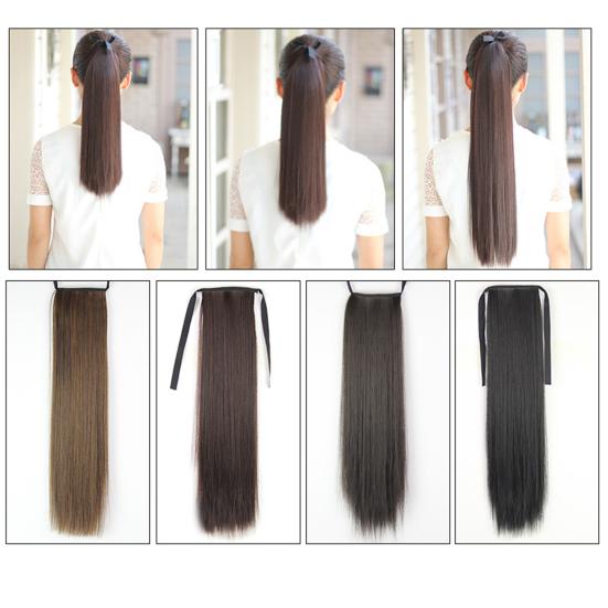 Плотные повязки из высокотемпературного волокна длинные прямые натуральные накладные парики с хвостиком для повседневной носки