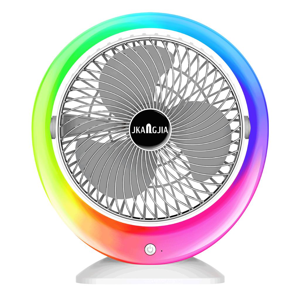 USB Charging Colorful LED Desk Fan with Gradient Ambient Light 3-Speed Wind Power 1200mAh Battery