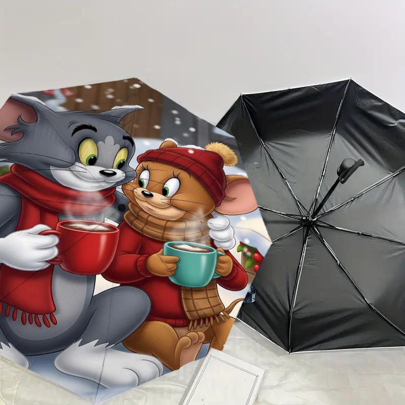 1pc Tom and Jerry Automatic Open/Close Umbrella Compact Folding Umbrella with 8-Rib Shaft lightweight esign, for Women/Men1207A