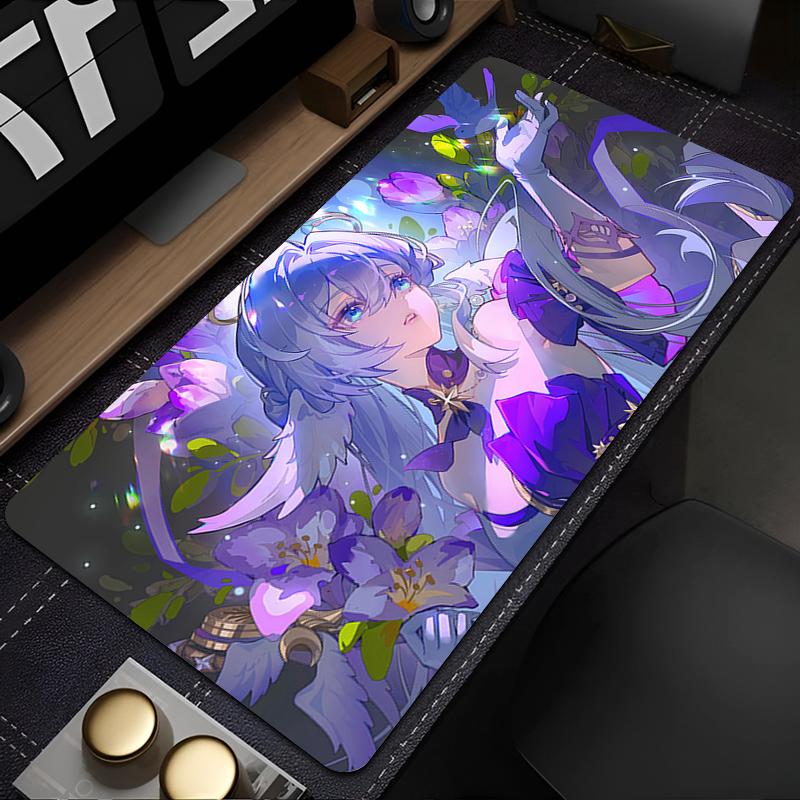 Игровой коврик для мышиБольшой коврик для столаПротивоскользящая резиновая основаПрошитые краяЦветочный ангельский аниме-девушка Принт для игрИспользование в офисе