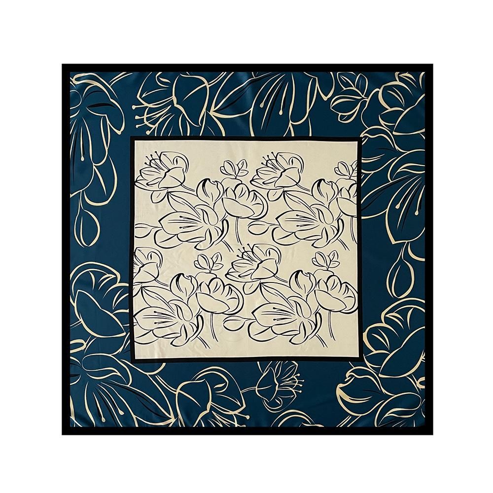 Summer 90 Square Scarf Printed Silk Scarf Square Scarf High-End Sense Versatile Imitation Silk Scarf Women'S Satin Scarf Shawl