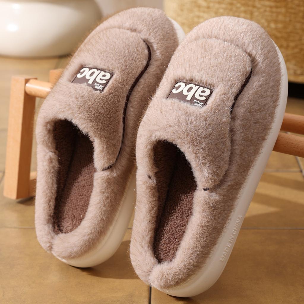 Plush cotton slippers women's winter indoor warm confinement shoes non-slip thick-soled cotton slippers
