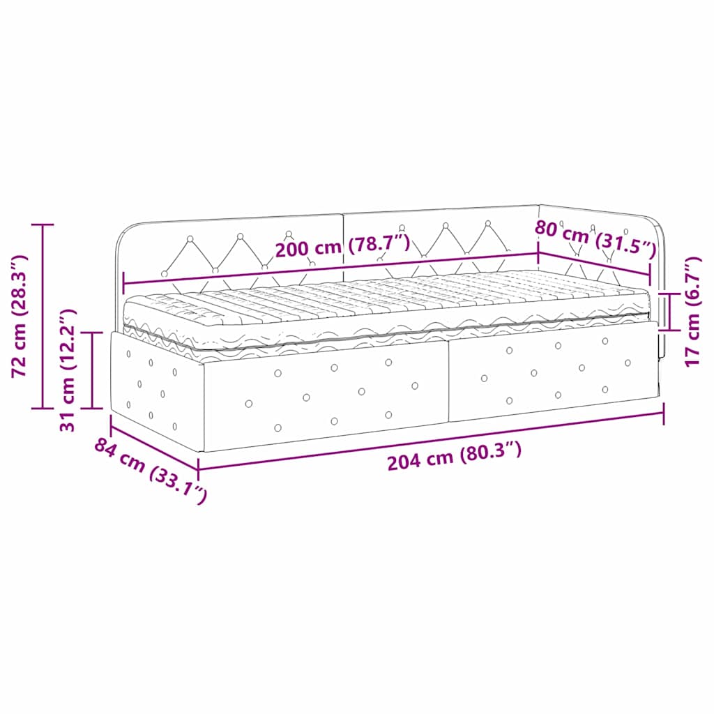 Corner Bed Frame Pink 80 x 200 cm Velvet