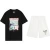 Узор Принт Буквы Круглый вырез Короткий рукав Завязка Удобные Универсальные Шорты Повседневный Спортивный костюм Костюм унисекс AHSU979-1+AKST593-7