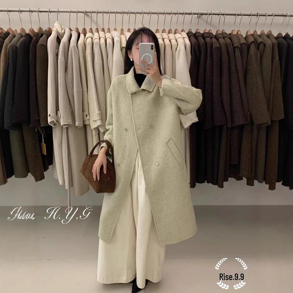 2024 Women's Hepburn Style Mid-Length Double-Sided Petite Cashmere Wool Coat for Autumn/Winter