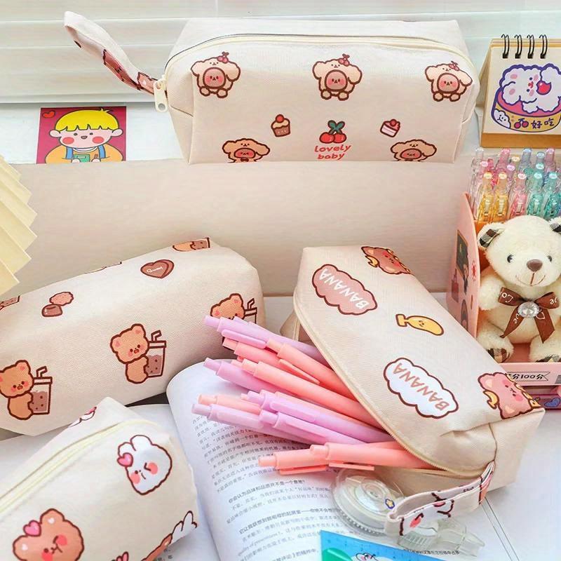 Kawaii мультяшный пенал с медведем большой емкости сумка для ручек настольный органайзер для канцелярских принадлежностей милый мешочек для хранения школьные канцелярские принадлежности