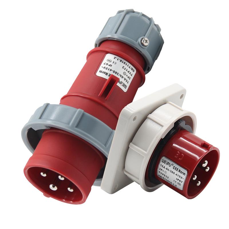 Weipu TYP Series 173 4-Pin 16A IP67 Waterproof Industrial Plug Socket - Surface/Flush Mount Connector
