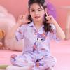 Весенне-осенний пижамный комплект для девочек Kuromi с кардиганом с коротким рукавом и длинными брюками для дома/улицы