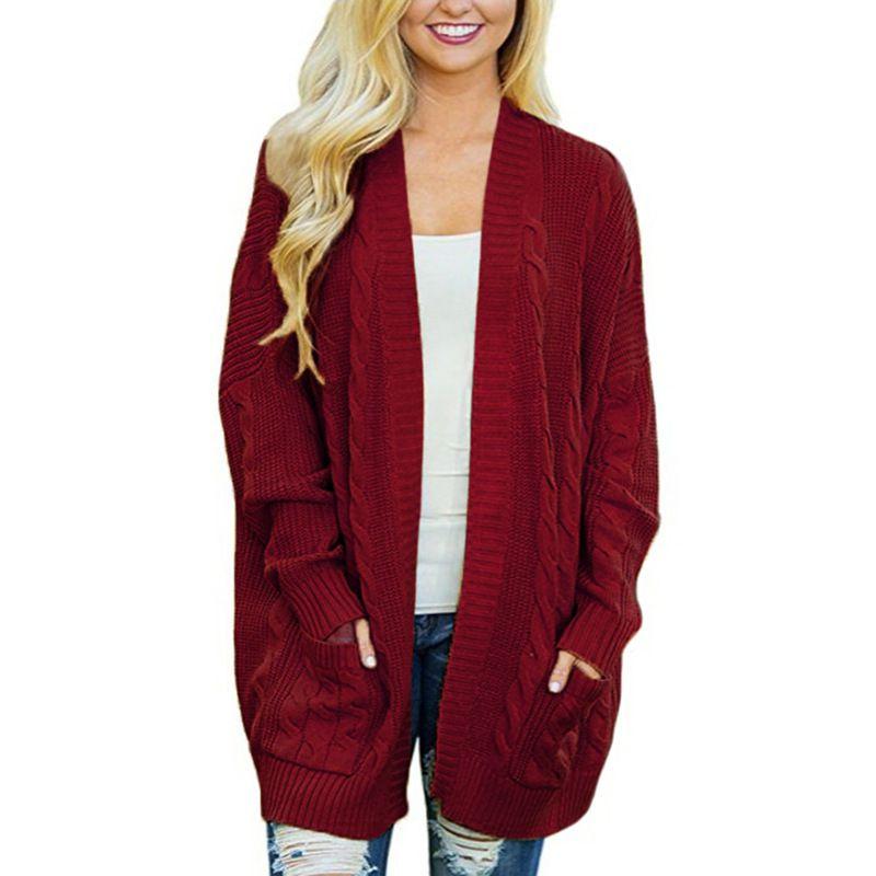 Warm And Chunky Knit Women Cardigan Sleeve Casual Sweater Outwear