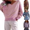 Женский свитер с длинным рукавом, полосатый, цветной, трикотажный свитер с V-образным вырезом, свободный пуловер, джемпер, топы, повседневная одежда