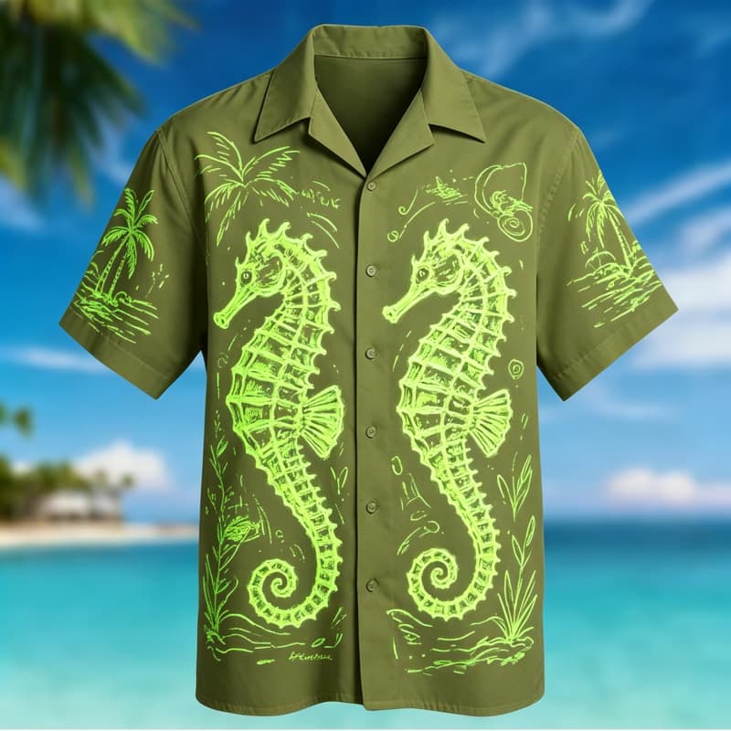 Neon Marine Biology Printed Short Sleeved Shirt For men's Casual top, With A Vibrant Marine Charm For Daily Wear