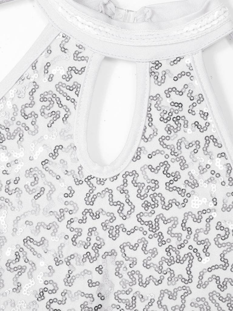 Танцевальное платье для девочек без рукавов с открытой спиной, круглым вырезом, блестящими пайетками, неровным подолом, дизайном вуали