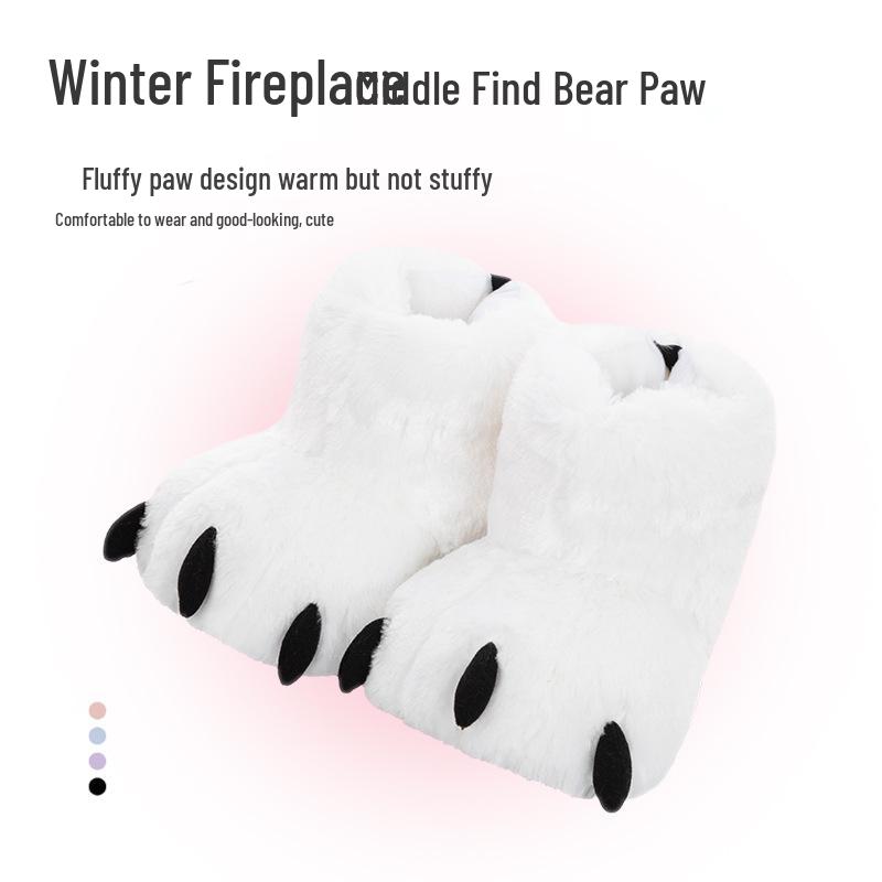 Plush Bear Paw Slippers - Cute, Warm Cotton Cartoon Design for Couples, Men & Women