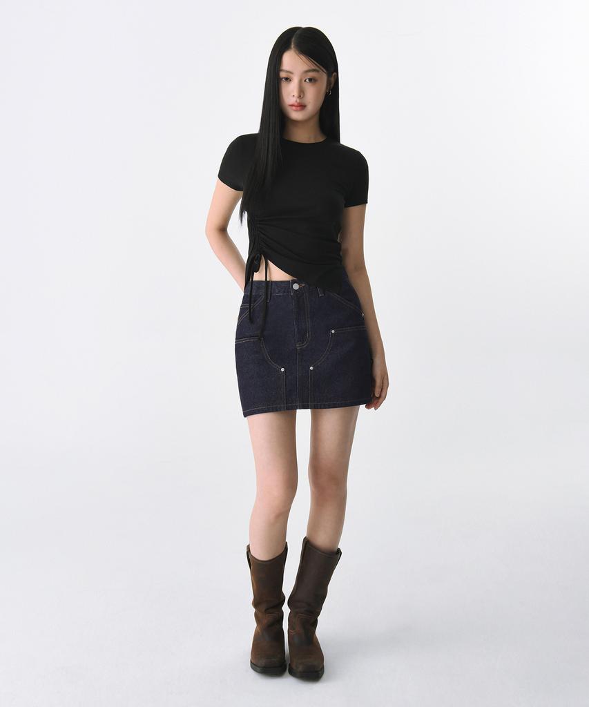 Musinsa Standard Woman Women'S Denim Double Knee Carpenter Mini Skirt [Deep Indigo]