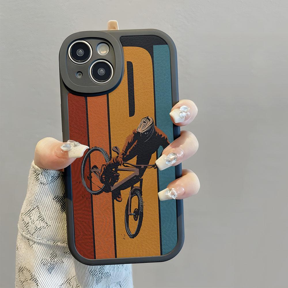 BIKE Cycling Art Phone Case For IPhone 16 14 13 11 12 Pro Max Mini X Wholesale XR XS 8 Plus Mini Lambskin Silicone Shell Cover