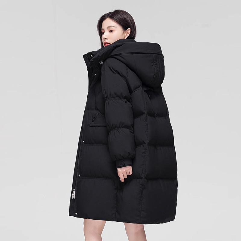 Long Down Jacket Women's Coat 2025 Winter New Fashion Hooded Loose Thickened White Duck Down Knee Coat Tide