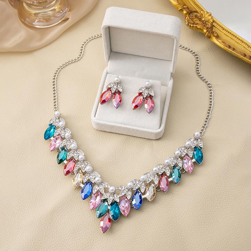 Ожерелье со стразами, серьги для женщин, геометрический кулон в виде капли воды, свадебные наборы ювелирных украшений для невесты