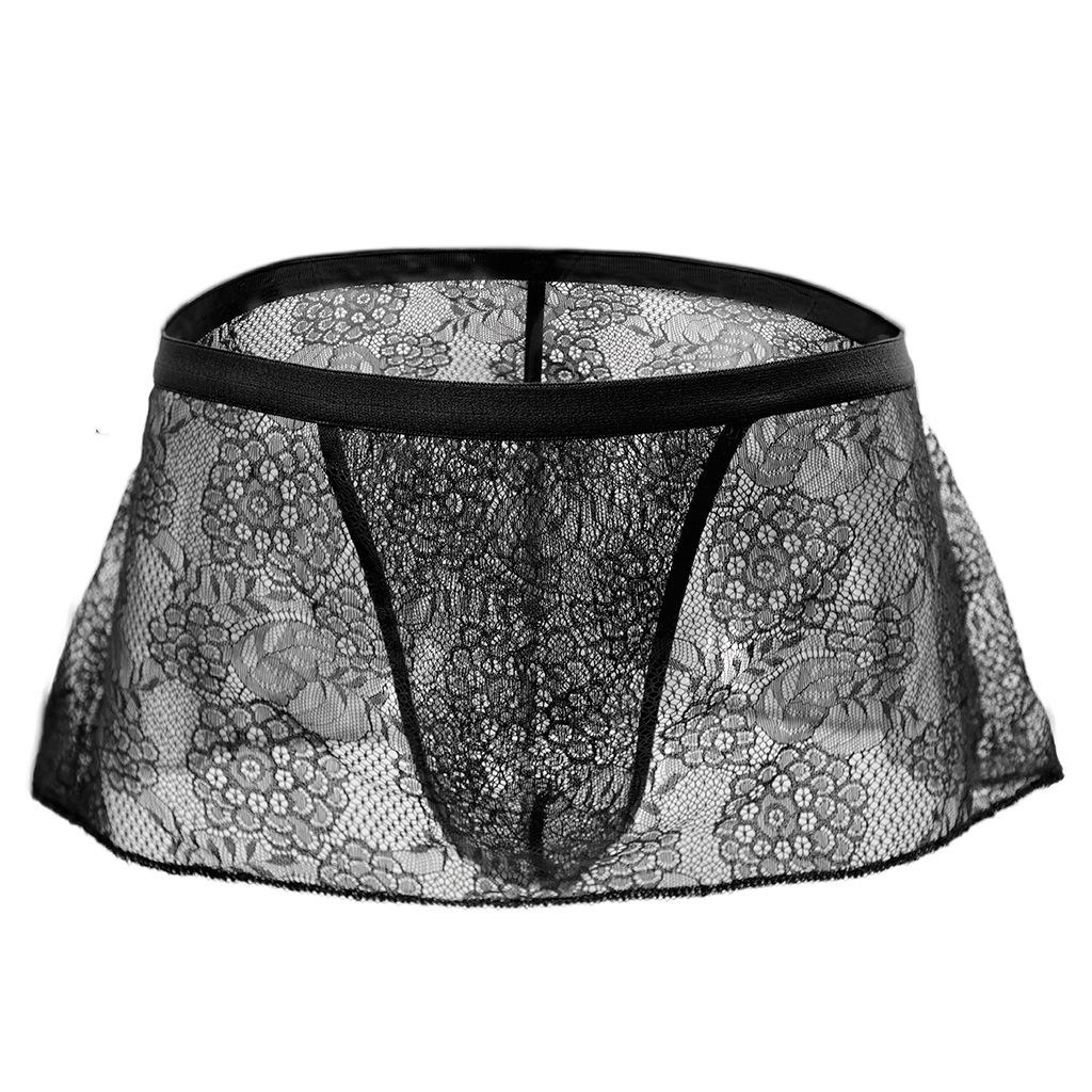 Мужские трусики-юбка сисси Цветочный кружевной комплект нижнего белья Стринги Т-образная спинка Стринги Низкая талия Бикини Стринги Прозрачные трусы для геев