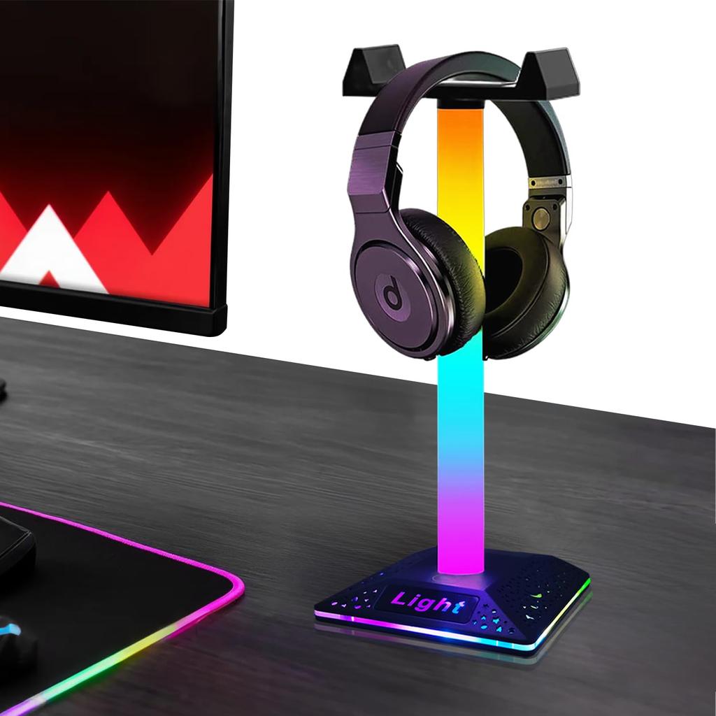 RGB Подставка для наушников Светодиодная Многоцветная Настольная Лампа Питание от USB Type-C Сенсорный Переключатель 10 Цветов Игровой Органайзер для Стола Подставка для Гарнитуры Настольное Освещение
