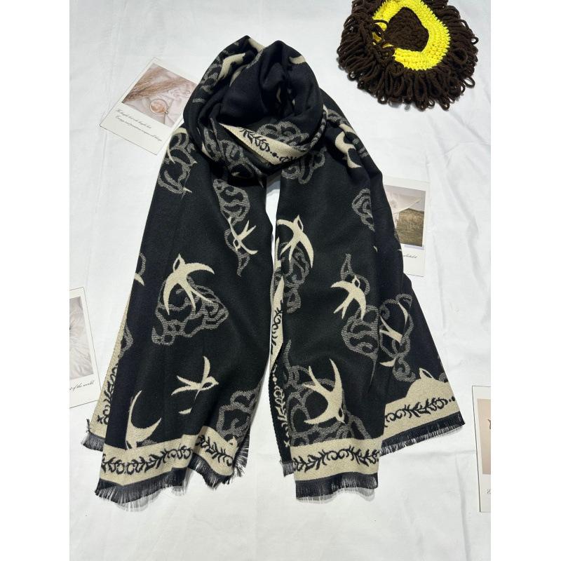 New Xiangyun Swallow Jacquard Warm Shawl for Women Autumn and Winter Thickened Warm Double Sided Different Color Scarf