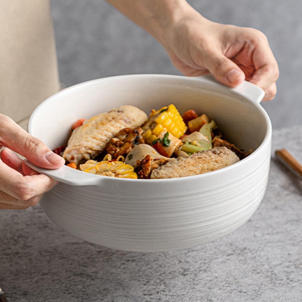 Japanese-style Ceramic Binaural Soup Bowl Heat-resistant Soup Basin Instant Noodle Bowl Kitchen