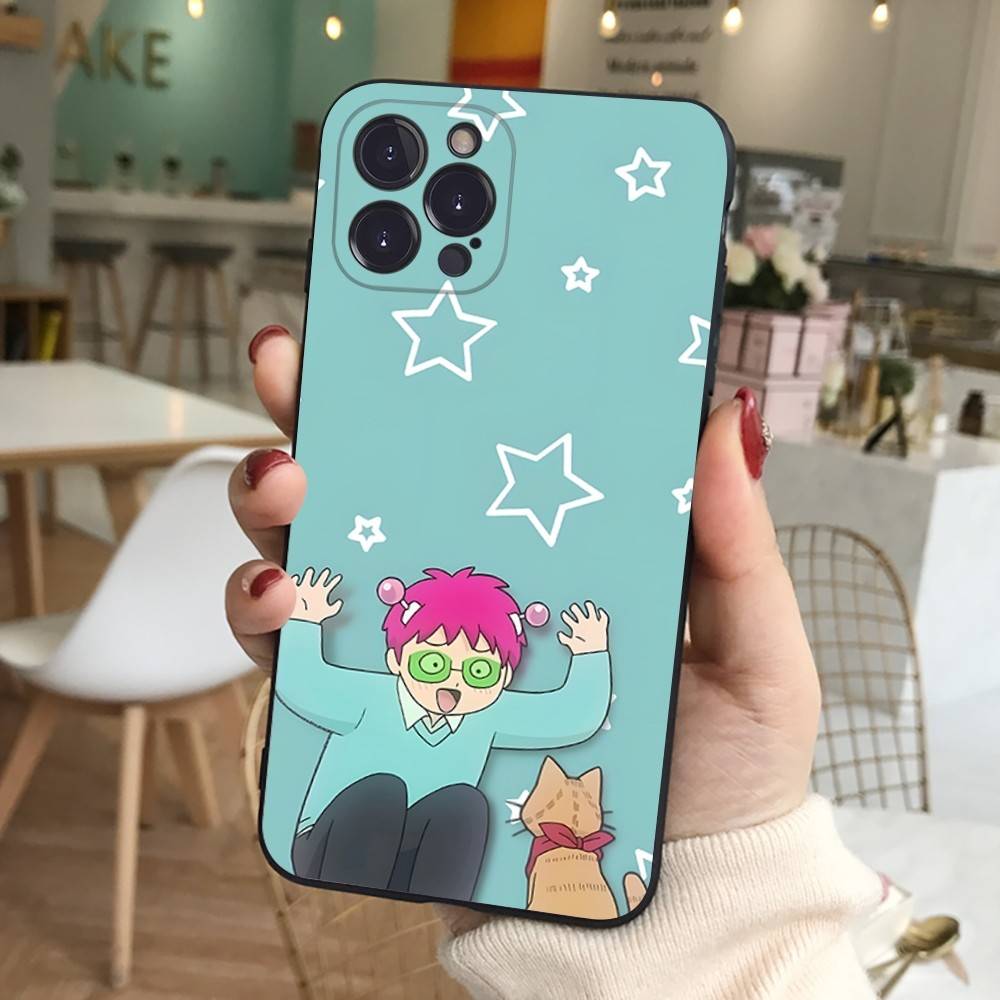 Милый Кот Мальчик Сайки Кусуо Чехол для Телефона Для IPhone 16 Pro Max 15 17 Plus 14 13 12 Mini 11 Черный Чехол