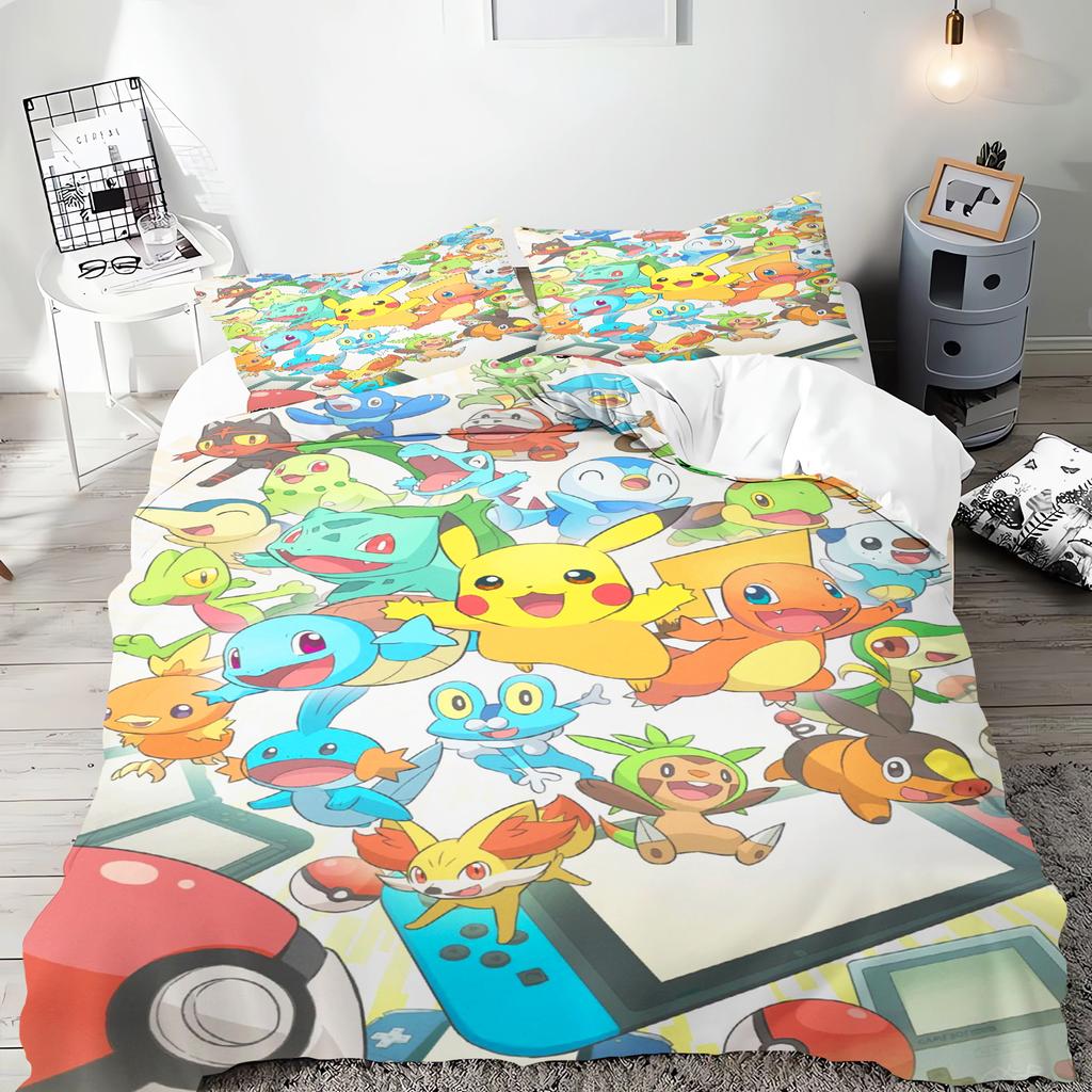 Pokémon Anime Duvet Cover Set Comforte Printed Cartoon Twin Size Bedding Sets Christmas Gifts 3-piece