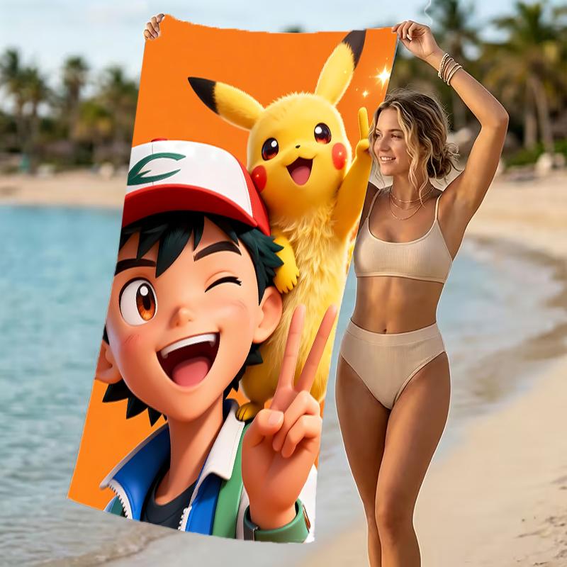 Beach Towel with Pokémon Pattern - soft,absorbent,machine washable Lightweight&Modern,swimming,Travel Essentials