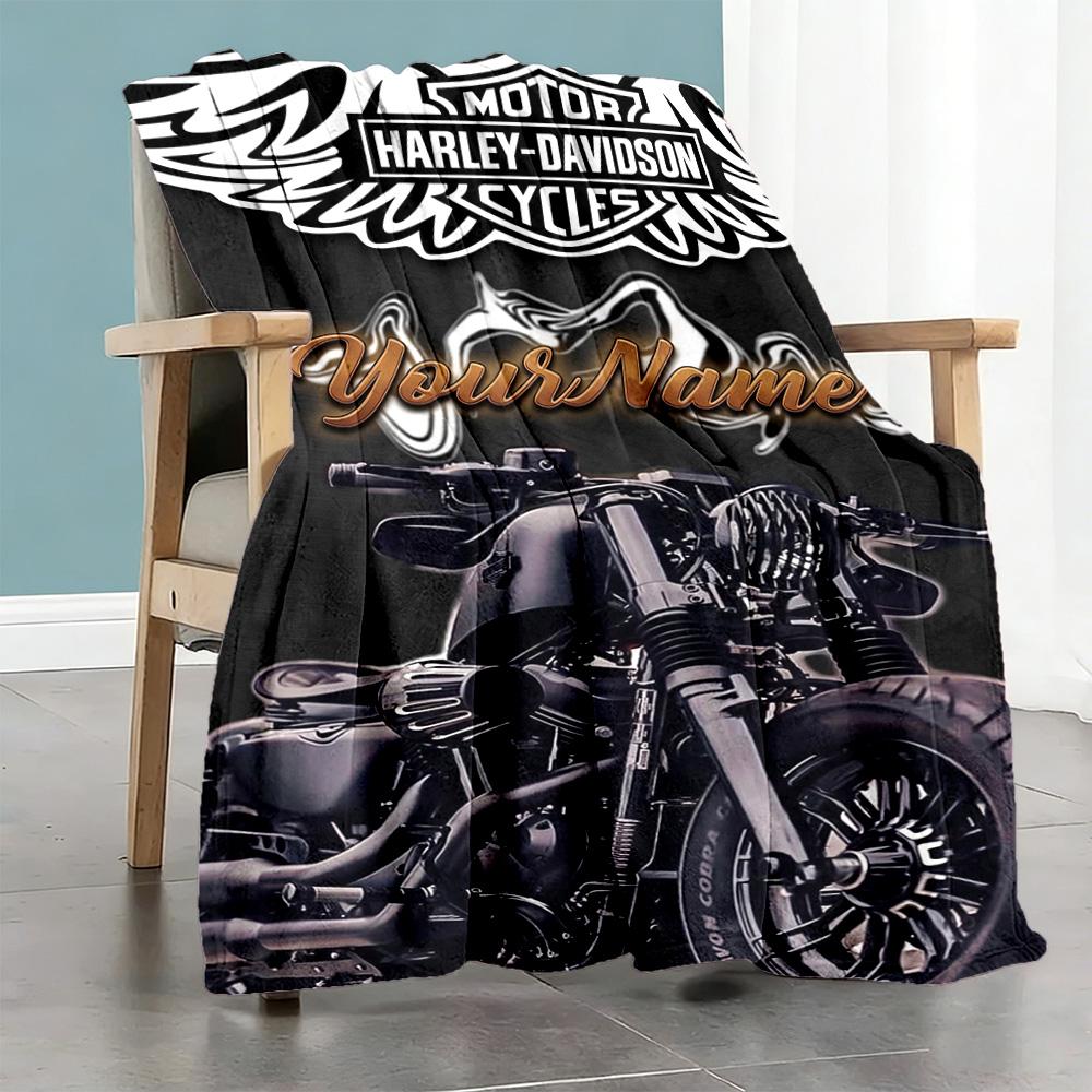 Harley-davidson Motorcycles Customize Your Name Blanket Lightweight Customizable Blanket Durable Comfort Throw For Living Room Seaside Picnics Nap