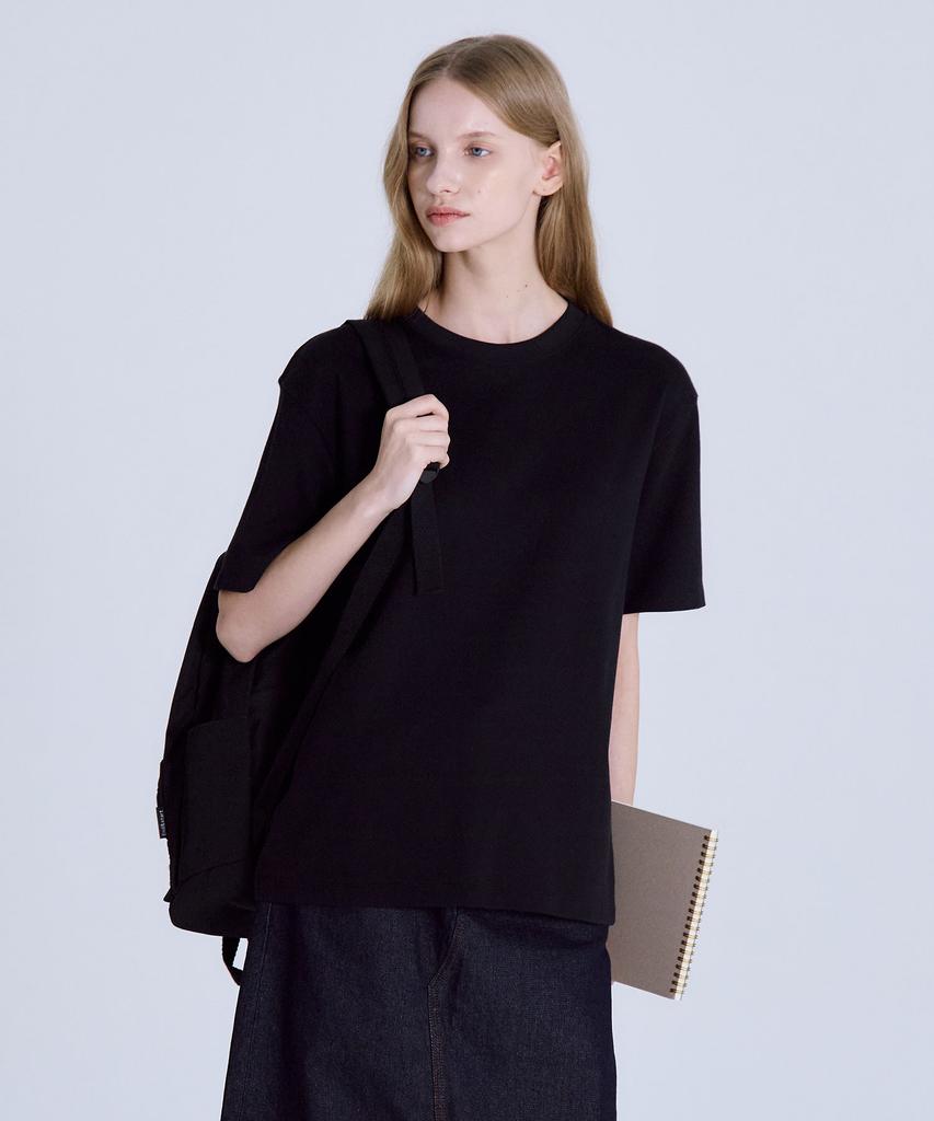 BASIC HOUSE Women'S 40-Count Relaxed Fit Crew Neck Short Sleeve T-Shirt Black Lats0209