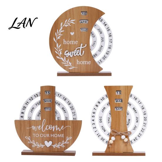 Office Desk Accessories for Men Wooden Perpetual Calendar, Manual Rotating Calendar Home Natural Wood Decor, Creative Date Month Week Display Desktop