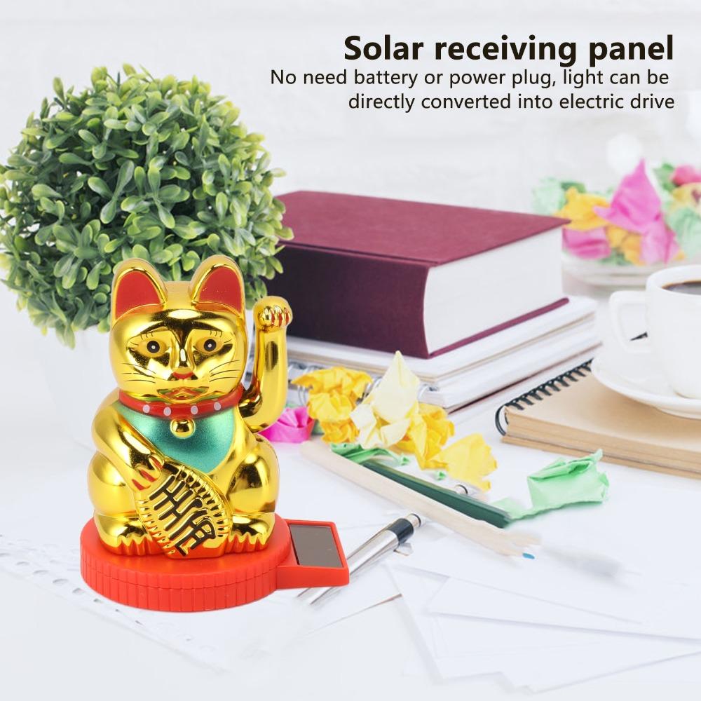Plastic Rotatable Base Fortune Cat Desktop Light Driven Cat Figurine Travel Keepsake